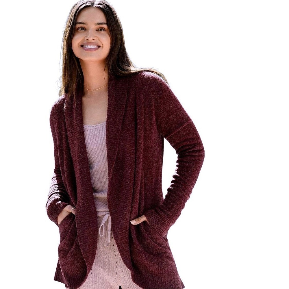 Barefoot Dreams CozyChic Lite Circle Cardi Deep Aubergine Buttery Soft Size XS/S